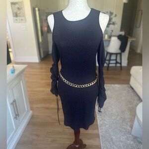 BCBGeneration Black and Shimmer off shoulder dress